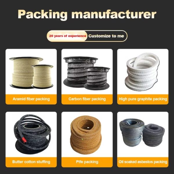 Custom PTFE Kevlar Fiber Gland – Impregnated Silicon Core for Sealing Pumps & Valves